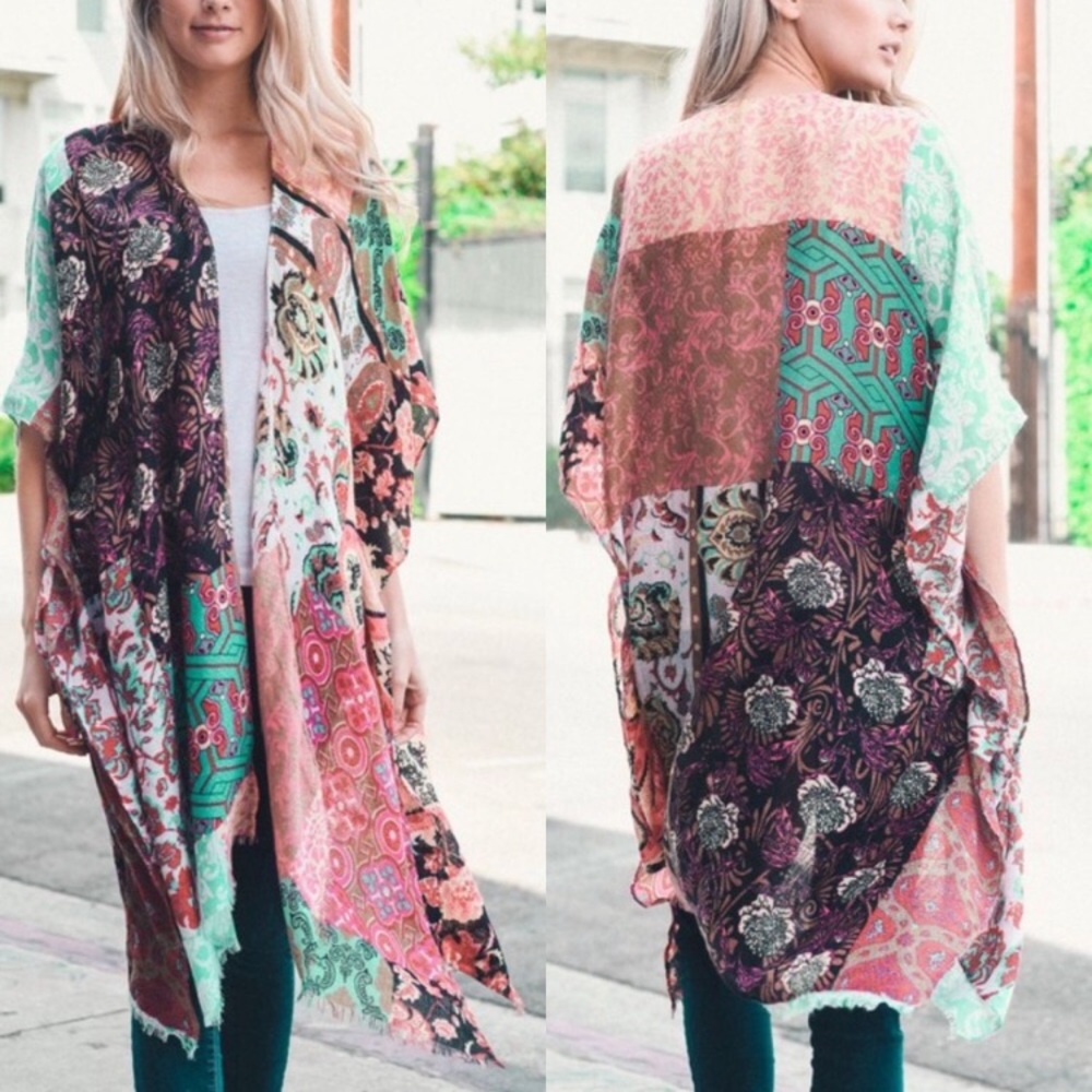 Glamvault Boho Floral Patchwork Kimono - Picture 2 of 2